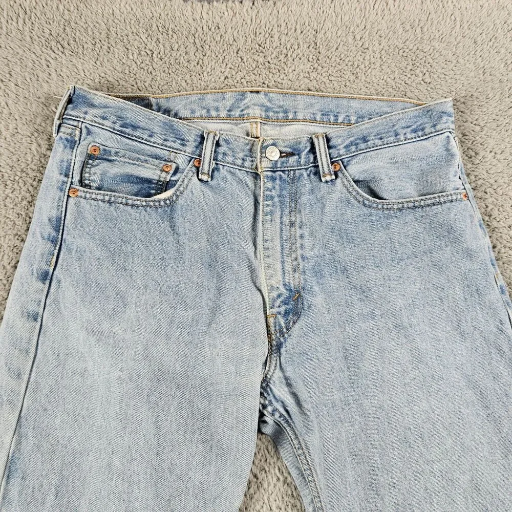 Levis 505 Jeans Mens 35x31 Blue Regualr Straight Light Wash Grunge Work American